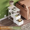 thumbnail image 4 of CZMDZH Narrow Side Table with Charging Station, End Table with LED Light, 2 Fabric Drawers and Open Shelf, White, 4 of 12