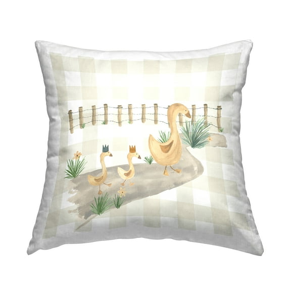 Stupell Industries Ducks & Country Gingham Decorative Printed Throw Pillow, 18 x 18