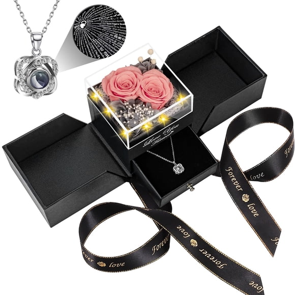 Collar Lebana con diseño de rosa en doble conserva y collar con la inscripción «I Love You»