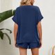 thumbnail image 5 of Conjuntos de 2 piezas para mujer, cuello en V, manga corta enrollada, Top, pantalones cortos con nudo, conjunto de trajes de Color puro de verano, 5 of 6
