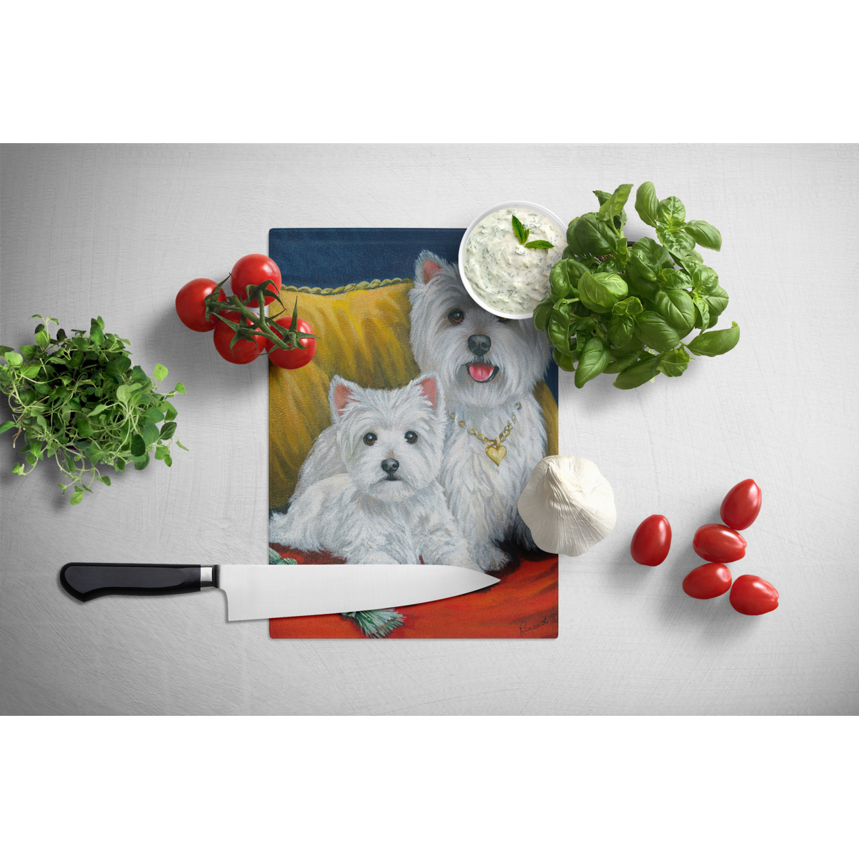 Westie Mom and Pup Glass Cutting Board Large PPP3218LCB
