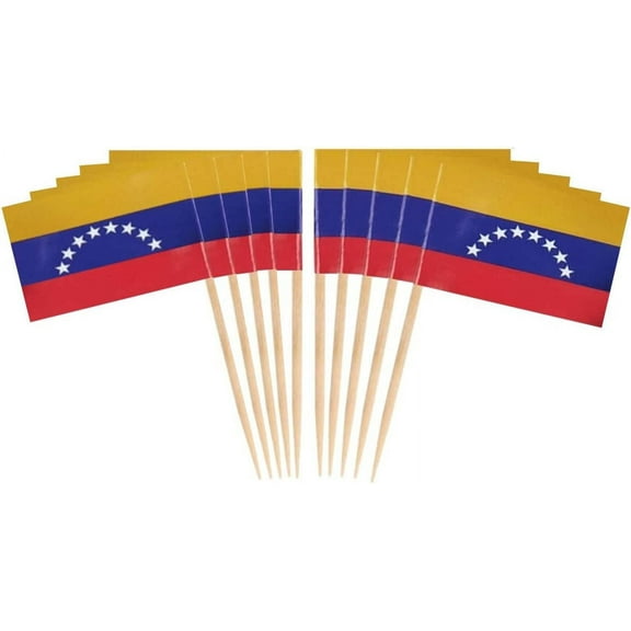 100 Pcs Venezuela Flag Venezuelans Toothpick Flags, Small Mini Stick Cupcake Toppers Venezuelans Flags,Country Picks Party Decoration Celebration Cocktail Food Bar Cake Flags