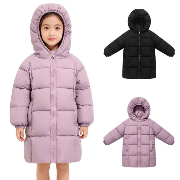 Xdegoge Kids Puffer Jacket Girls Winter Coat Knee Length Zip Up Toddler Quilted Down Coats Padded Thermal Hooded Jackets with Pockets Outerwear