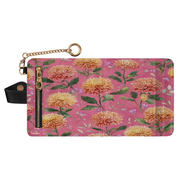 Small Wallet For Women Bifold Leather Pocket Coin Credit Card Holder With RFID Blocking Blooming Chrysanthemums