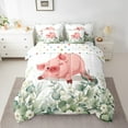 thumbnail image 2 of Kawaii Animal Bedding Comforter Sets 7pcs Cute Pig Bed in a Bag, Cartoon Wildlife Queen Bedding Sets Green Leaf Comforter Set, Spring Garden Plant Bedding Sets Bedroom Decor, 2 of 6
