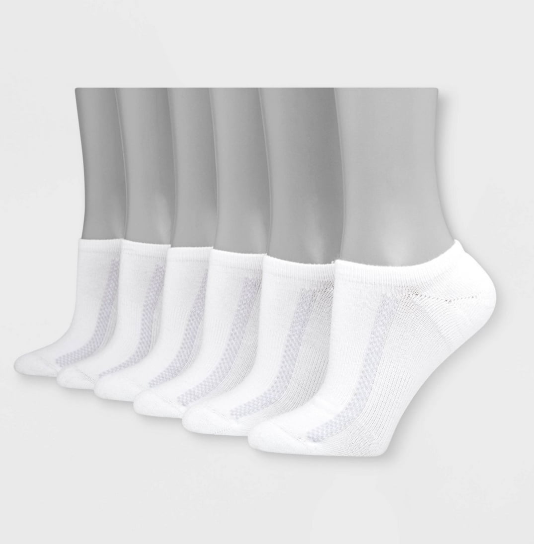 Hanes Premium Women's 6pk Heel Toe Cushion Arch Support Super No Show Socks, WHITE, 59