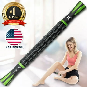 Cozlow Muscle Roller Stick, Myofascial Release & Lymphatic Drainage for Shoulder, Back & Leg, Black Green