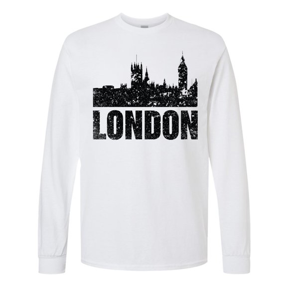 Inktastic London England City Skyline with Grunge Long Sleeve T-Shirt