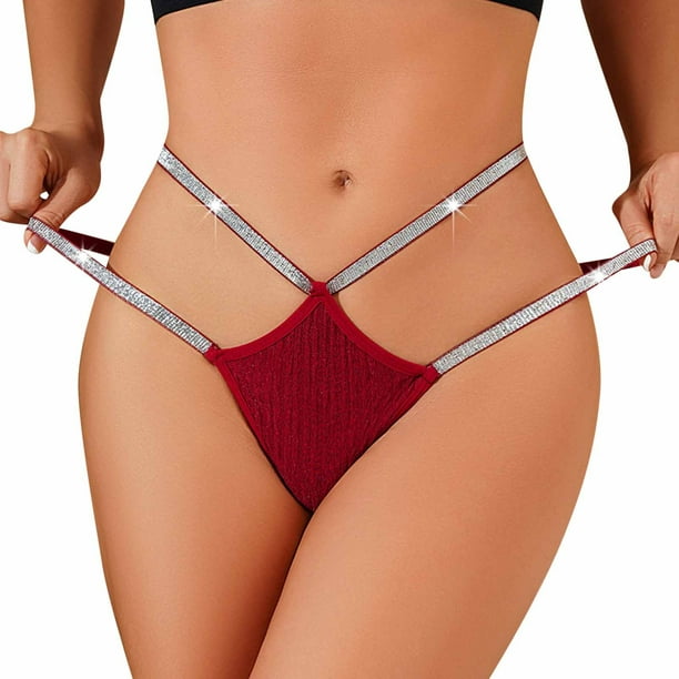 Aayomet Women's Cotton Brief Underwear Strap Seamless Panties Pure Cotton  Thong (Red, L)