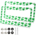 thumbnail image 2 of GZHJMY St. Patrick's Day Clover License Plate Frames, License Plate Covers, 2 Packs Universal Aluminum Tag Frame with 2 Holes & Screw Caps Car Tags, Elliptical Hole Decorative, 2 of 7