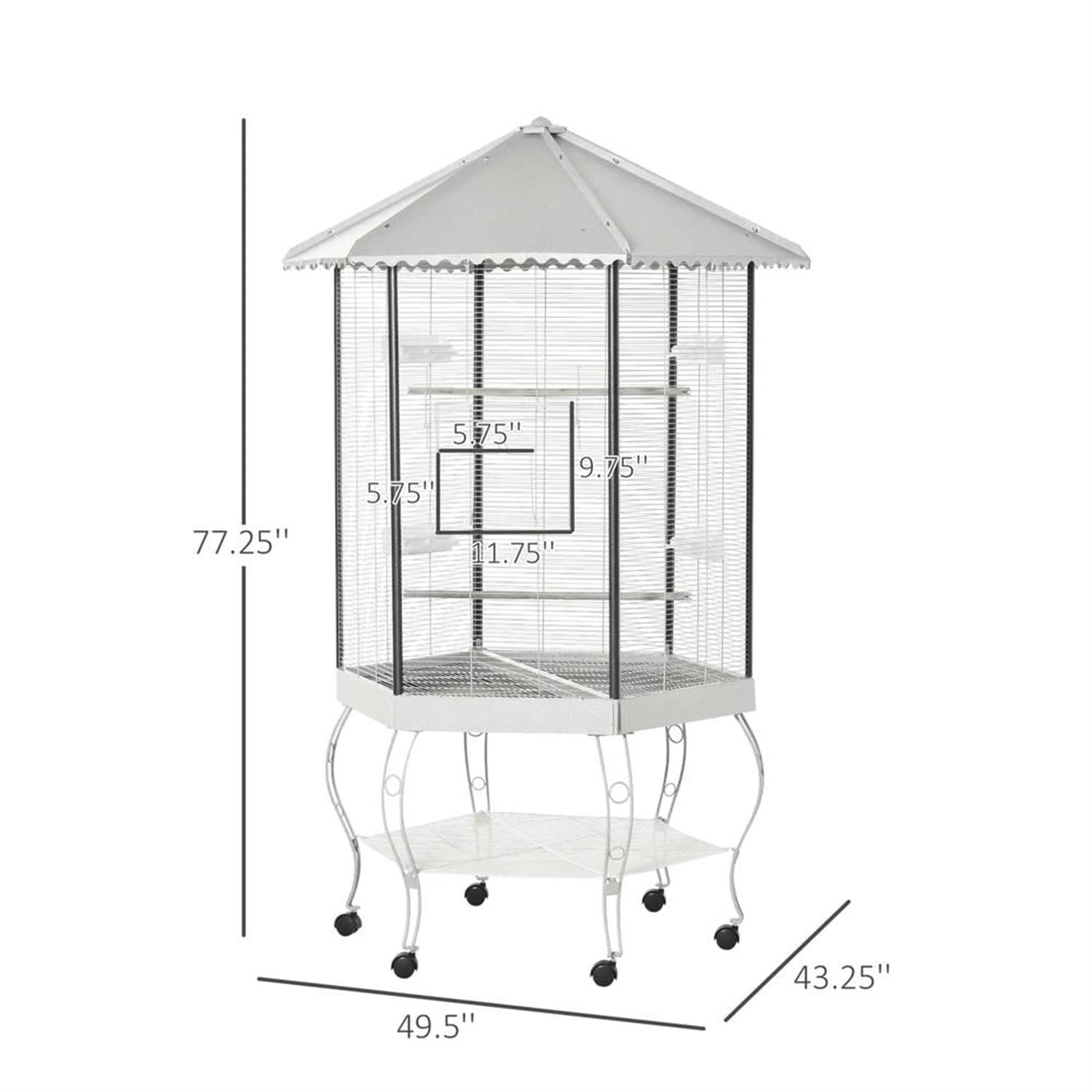 Demi Bonn 77" Height Indoor Flight Bird Cage Aviary with Rolling Stand, Storage for Parrots Conures Lovebird Cockatiel Parakeets, White