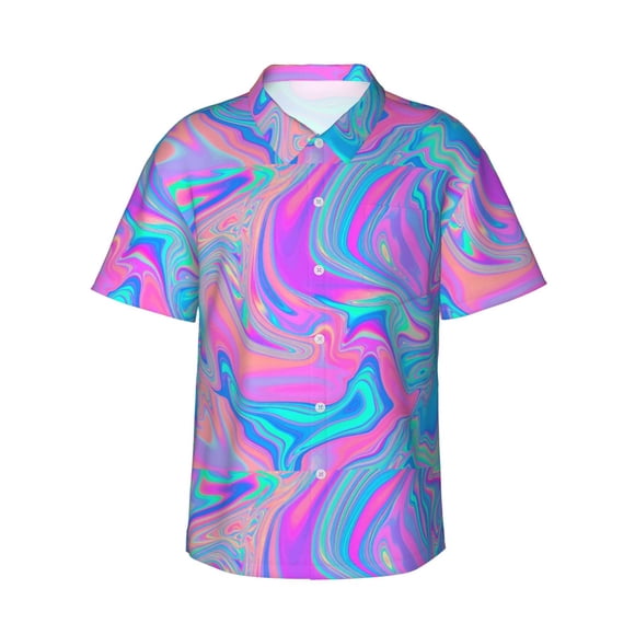 Chemises à Boutons pour Hommes, Sirène Scintillante Hawaïenne, Manches Courtes, T-Shirts Tropicaux