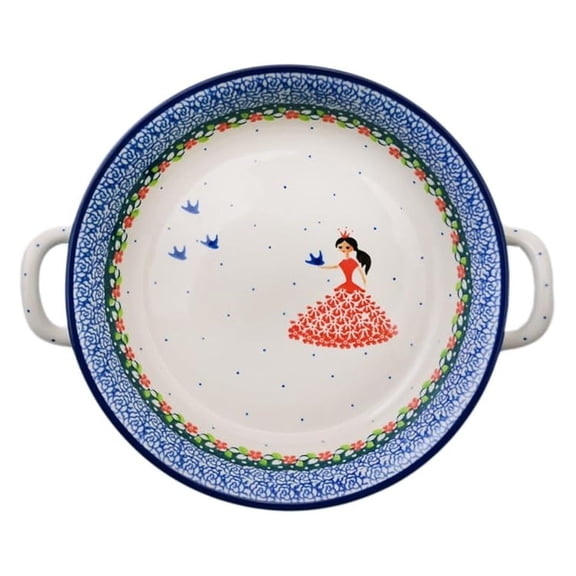 Round Baker Polish Pottery Boleslawiec - Handmade Ceramika Artystyczna Stoneware with Handles - 25oz Oven Safe Dish