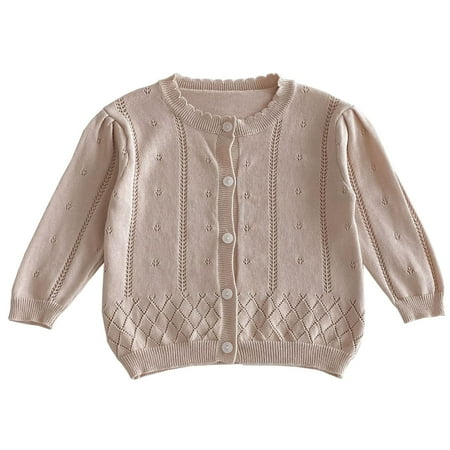 

Lovskoo 18M-8Y Girls Cardigan Cable Knit Sweater Long Sleeve Solid Color Open Front Button Crochet Cardigan Sweater Coat Coffee
