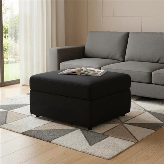 HomeRoots 714335 30 in. Black Velvet Storage Ottoman