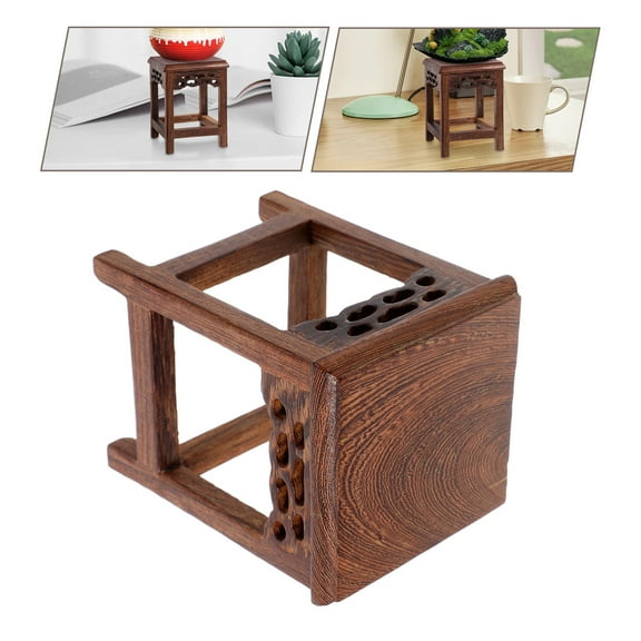 OUNONA Wooden Plant Stand for Indoor Plants Great for Daily Use Rustic Brown Wooden Stool 16 in