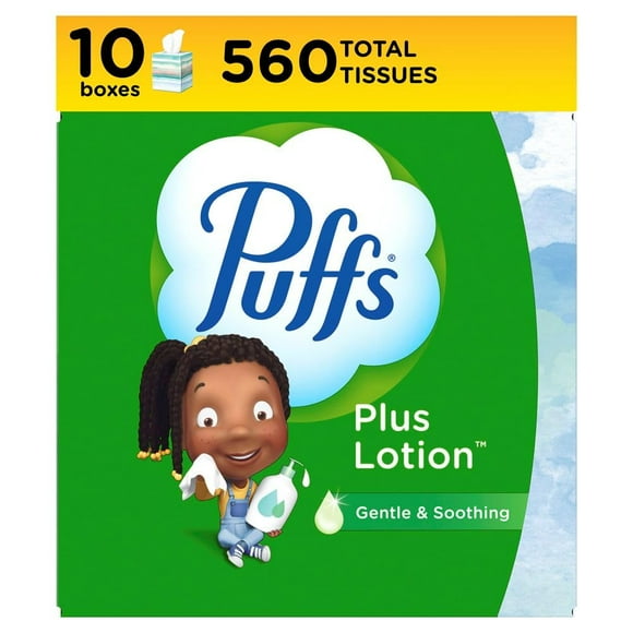 Loción Facial Tissue Puffs Plus, 10 cubos, 56 pañuelos por caja