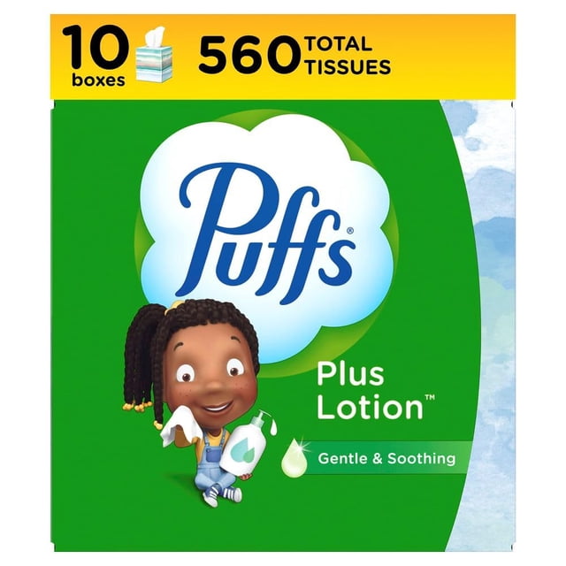 Loción Facial Tissue Puffs Plus, 10 cubos, 56 pañuelos por caja