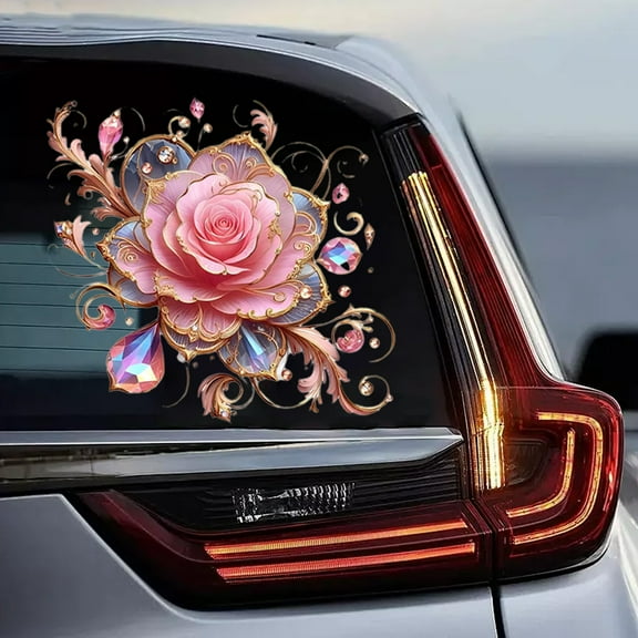 Romantic Rose Car Stickers Waterproof Vinyl Decals for Auto Body, Bathroom Tiles & Wall Decor 20x20cm Pink Floral Design, Easy Peel & Stick, Scratch Cover & Paint Protection