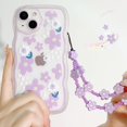 thumbnail image 2 of Funda transparente compatible con iPhone 14, diseño floral con cadena para niñas y mujeres, suave TPU a prueba de golpes, protectora para iPhone 14, diseño floral morado., 2 of 8