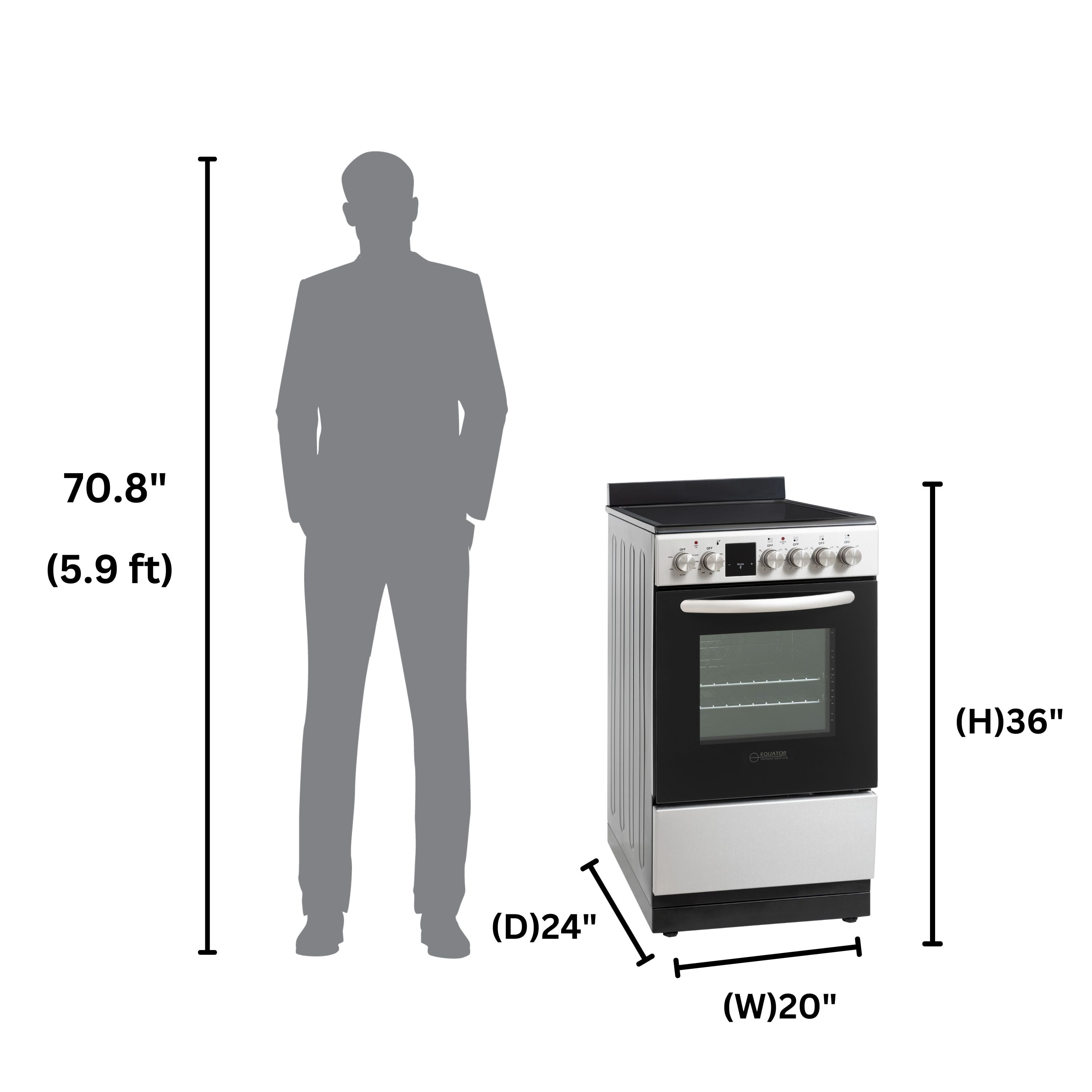 Equator 20" Electric Cooking Range 4 Ceramic Burner CONVECTION OVEN+AIR FRYER SS