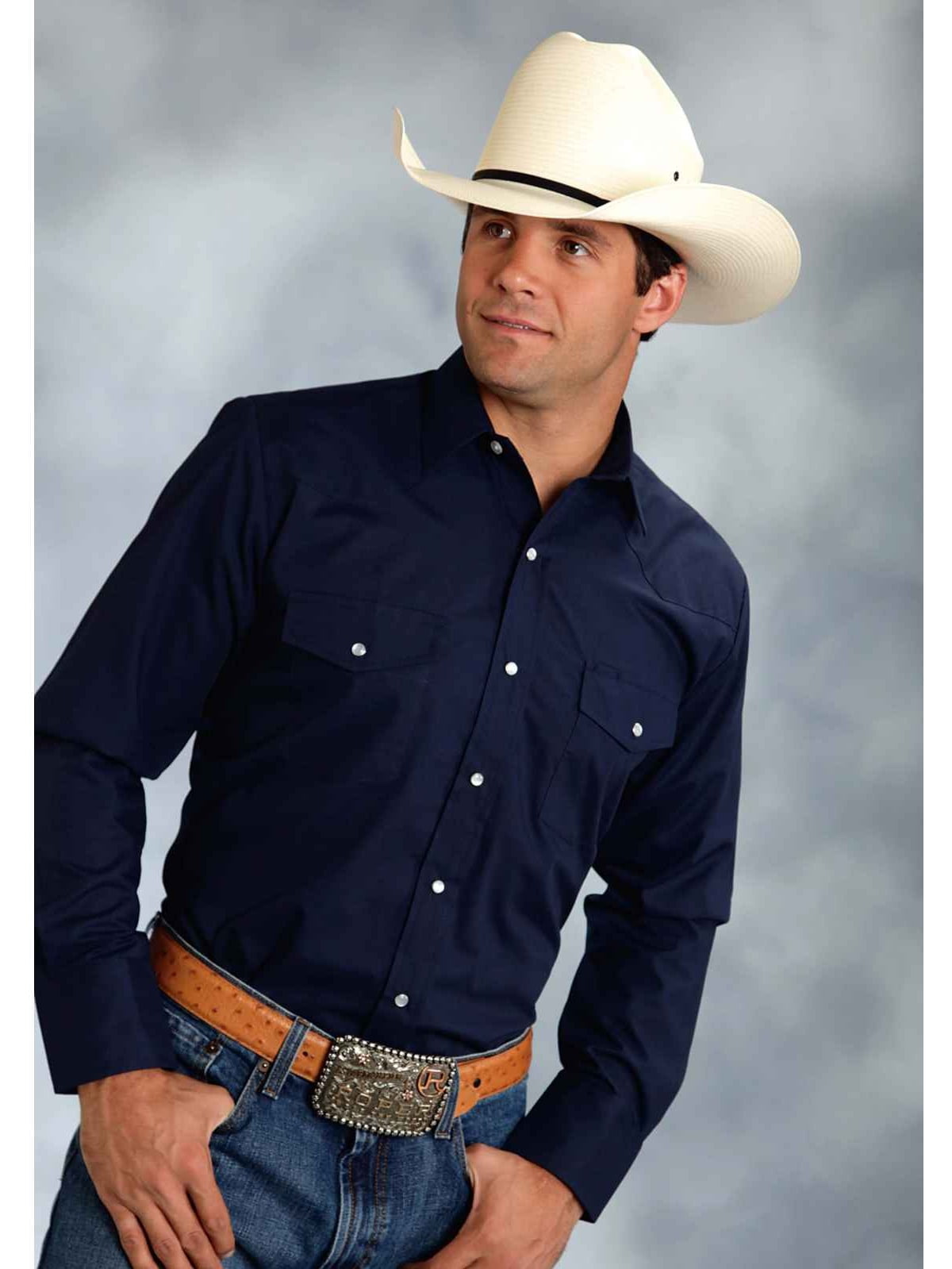 Roper 0025 Men's Long Sleeve Western Style Shirt Solid Broadcloth 