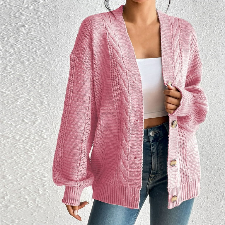 Virmaxy Knit Cardigan Women's Fashion Long Sleeve Button Solid