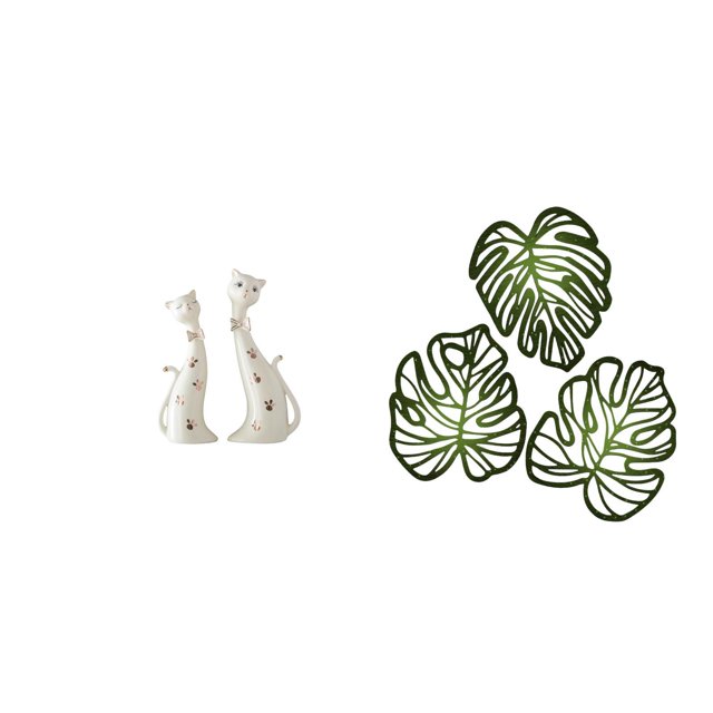 Figura de gato,Esculturas de gatos de pareja,figura decorativa de gato,Placa de pared con hojas de palma,Decoración de pared de madera con hojas de palma,Adorno de madera para pared con