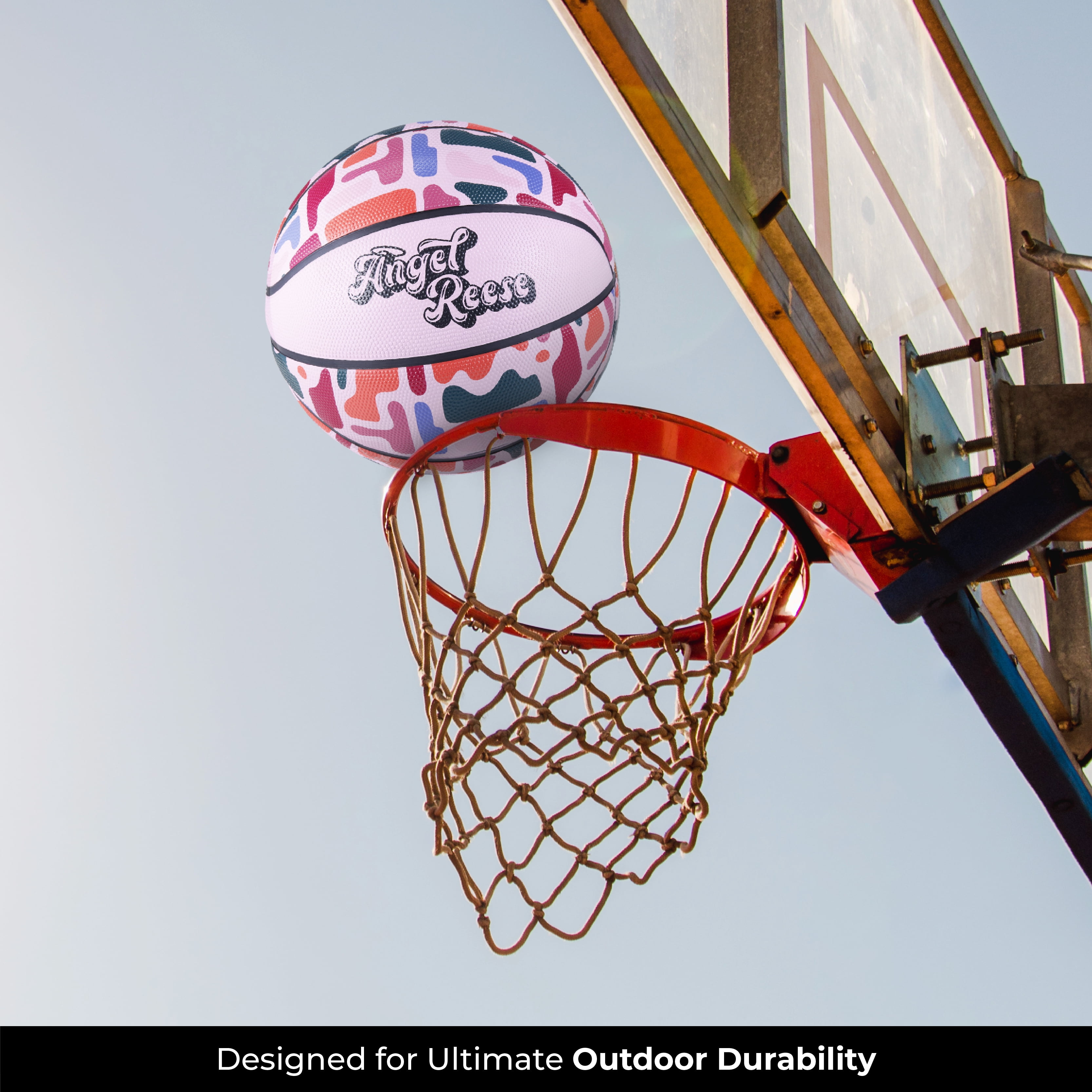 Angel Reese Signature Basketball 28.5” – Outdoor Rubber Ball for Youth & Teens, Colorful Street Style Design, Intermediate Size 6, Official Grip & Bounce