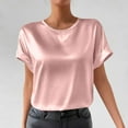 thumbnail image 4 of purcolt Women's Silk Satin T Shirt Casual Crewneck Cap Short Sleeve Basic Tops Summer Loose Tunic Blouses for Business Work Office, 4 of 9