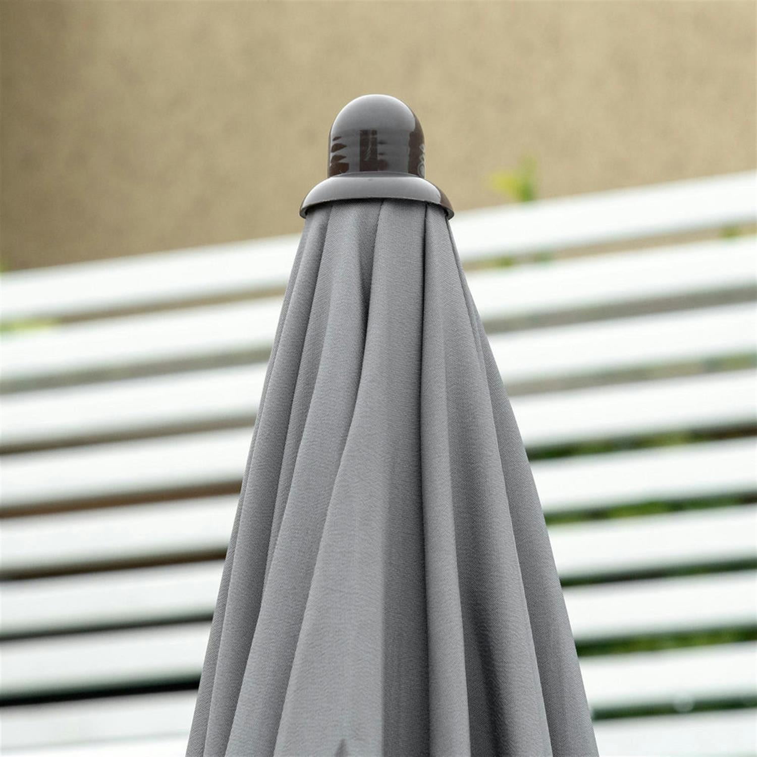 Demi Bonn 6-Piece Outdoor Dining Set with Umbrella, 4 Folding Chairs & Round Glass Table for Garden & Patio, Gray