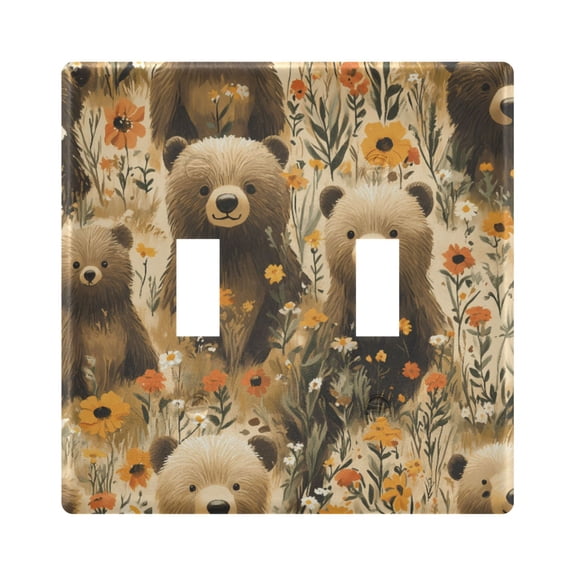 Dailycode Light Switch Plate Covers 2 Gang Wall Plate Plastics Outlet Covers for Kitchen Home Office Decor Cute Bears in Flower Sea