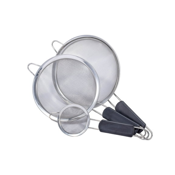 Herlig Fine Mesh Strainer and Sieve Set, 3-Pack Stainless Steel for Pasta, Quinoa, Rice, Flour