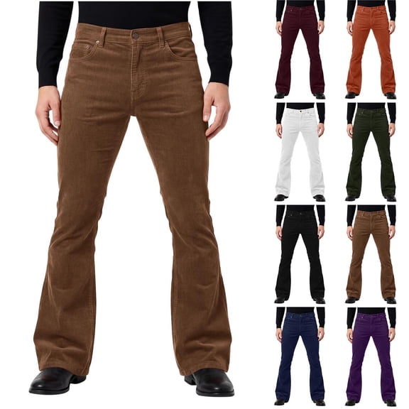 FRSASU Men's Corduroy Vintage Bell Bottom Pants Flared Pants Slim Outfits for Men Bell Bottom Trousers Purple
