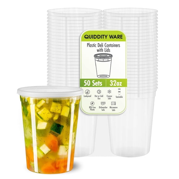 Contenedores de delicatessen QUIDDITY WARE de 950 ml con tapas a prueba de fugas, paquete de 50