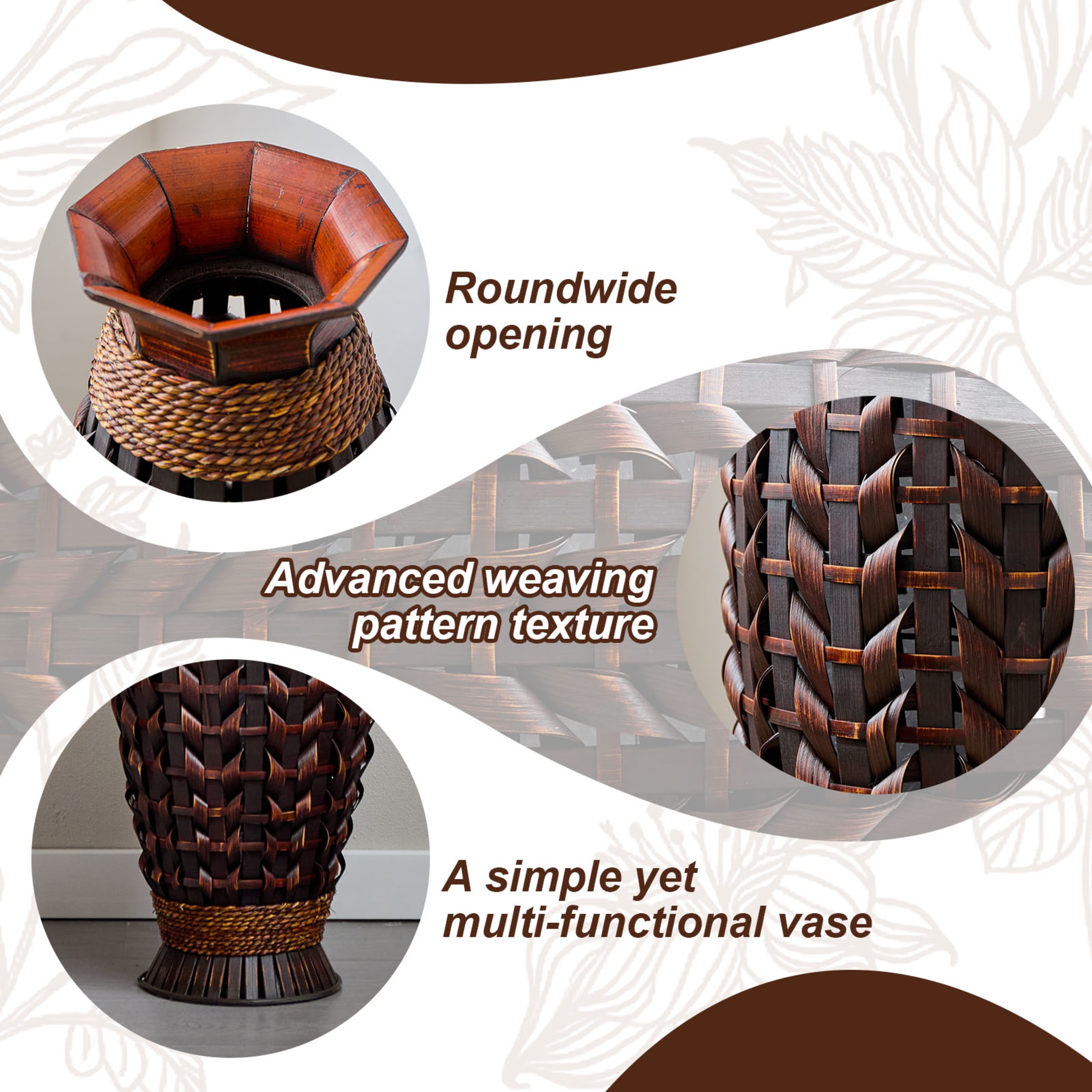 Noble House 38.97" Tall Handwoven Bamboo Floor Vase, Natural Woven Decorative Vase for Home Decor, Brown