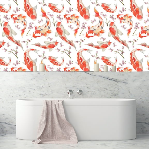 MuralsPrint Hondoris Fishes and Blossom Cherry Wallpaper, Peel and Stick Wallpaper, 10' x 24'', Removable Wallpaper