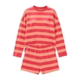 thumbnail image 4 of sdhkgrrt Women's 2 Piece Matching Lounge Set Soft Long Sleeve Round Neck Pullover Tops Drawstring Waist Shorts Striped Loose Casual Outfits Fall Tracksuit Clothing , Hot Pink M, 4 of 4