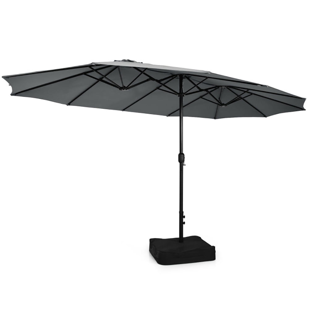 Aimee Lii 15 Feet Double-Sided Twin Patio Umbrella with Crank and Base, Sunbrella Patio Umbrellas, Gray