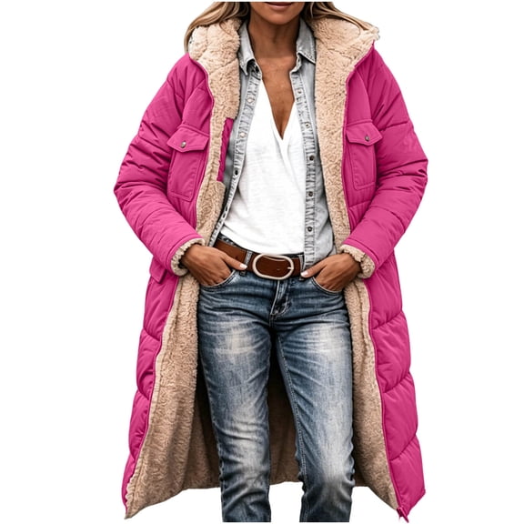 Edvintorg Women's Coats Plus Size Long Sleeve Zip up Hooded Fleece Jacket with Pockets Trendy Womens Clothes S-5XL Hot Pink