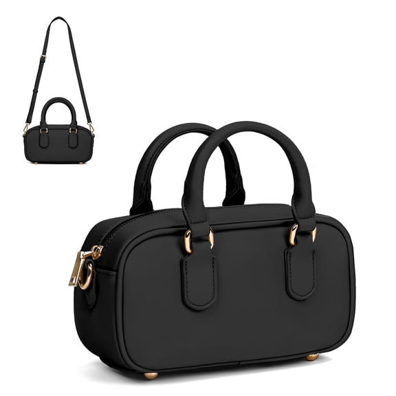 RAINSMORE Women's Retro Bowler Handbags Minimalist Small Top Handle Purse Satchel Crossbody Shoulder Purse Cute Ladies Handbags for Work,Black
