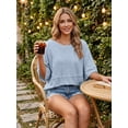 thumbnail image 5 of Women's Casual Loose Fit 3/4 Bell Sleeve Crew Neck Cotton Blend T-Shirt Tops,Blue,S, 5 of 7