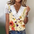 thumbnail image 1 of Camiseta Blusas elegantes con cuello en V para mujer Camisetas casuales de encaje Top básico suelto (Amarillo M) Ygjytge Amarillo T M para Mujer, 1 of 8
