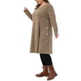 thumbnail image 4 of Plus Size Long Sleeve Dress for Women 2025 Fall Fashion Buttons Side Crew Neck Knit Tunic Dress with Pockets 1X Brown, 4 of 7
