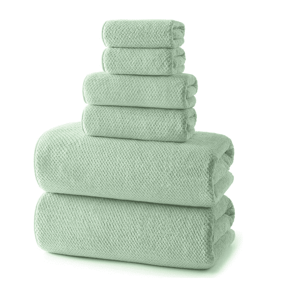 REDKISS 6-Piece Microfiber Towel Set, 550GSM Pineapple Weave Quick Dry 30 x 60 Inch Bathroom Essentials, Light Green