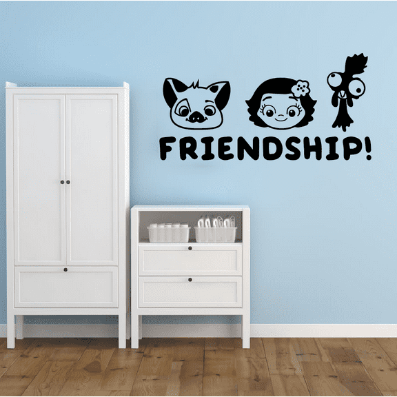 Cute Baby Moana Pua Pig Hei Hei Face Best Friends Disney Princess Vinyl Wall Sticker Art Decal For Home Kids Room Study Room Boys Girls Room Wall Décoration Design Wall Décor Decal Size (4x10 inch)