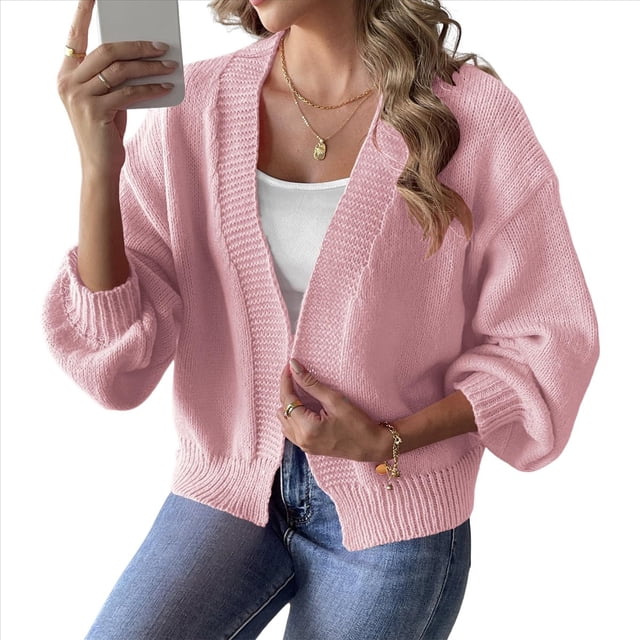 Suéteres Tipo Cárdigan para Mujer, Modernos, de Punto Grueso, con Mangas Largas y Abertura Frontal Rosa M