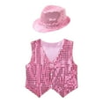 thumbnail image 4 of iixpin Boys Girls Sequins Dance Vest Top Button Down Waistcoat and Hat Tie Outfits Fancy Party Dance Performance Costume Pink 3-4, 4 of 6