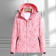 thumbnail image 2 of Hontri Women's Casual Jackets, Women's Autumn and Winter Solid Color Maple Print Windproof and Rainproof Hooded Coat Breathable Outdoor Jacket Pink 4Xl, 2 of 7