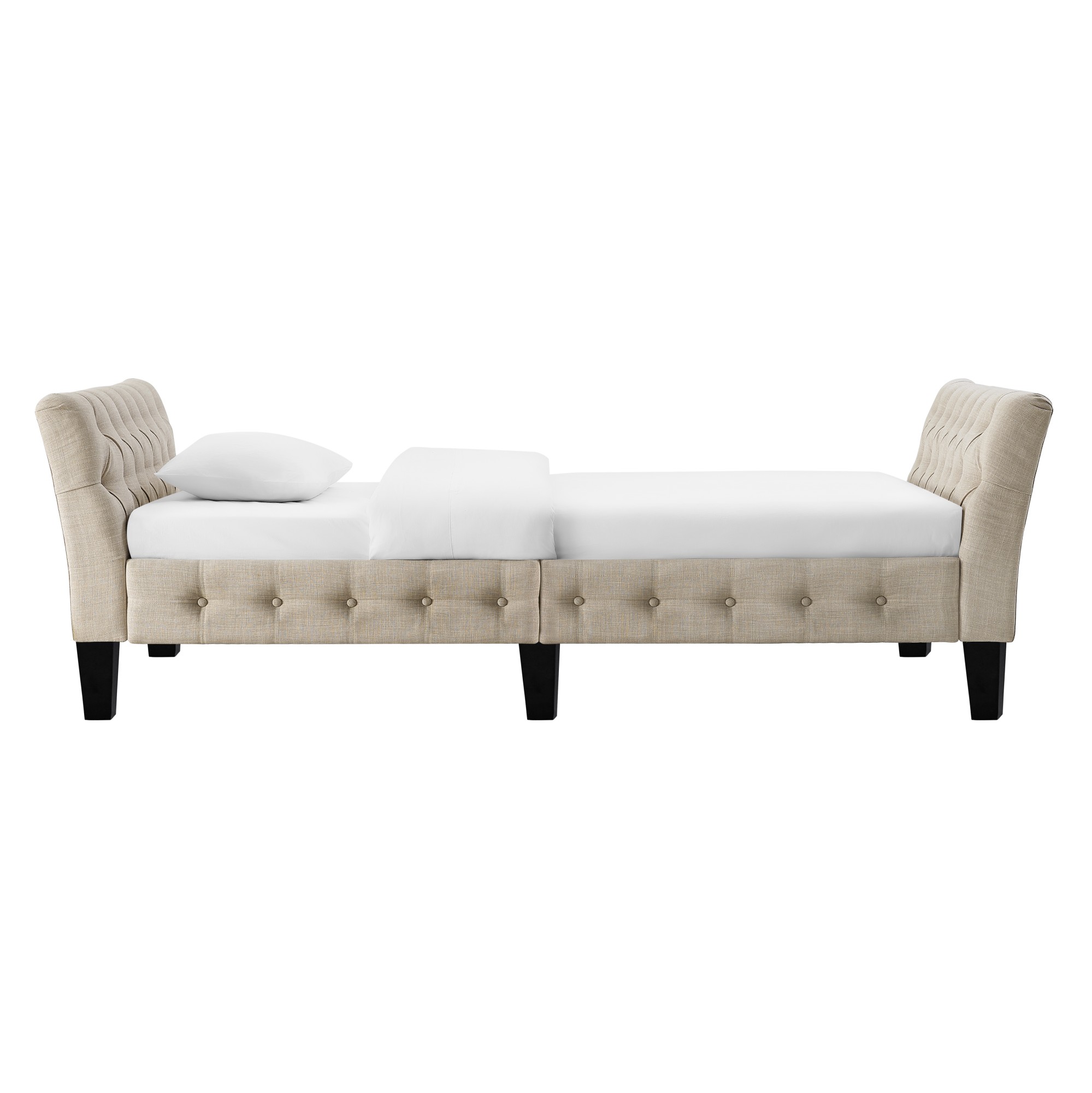 Gewnee Beige Twin Size Sofa Bed, Linen Upholstered with Solid Rubber Wood Legs for Living Room, Apartment, Guest Room